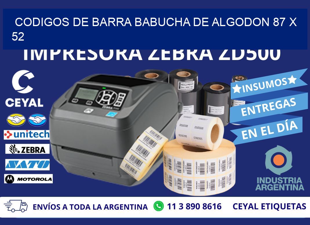 CODIGOS DE BARRA BABUCHA DE ALGODON 87 x 52