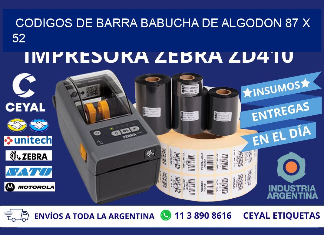 CODIGOS DE BARRA BABUCHA DE ALGODON 87 x 52