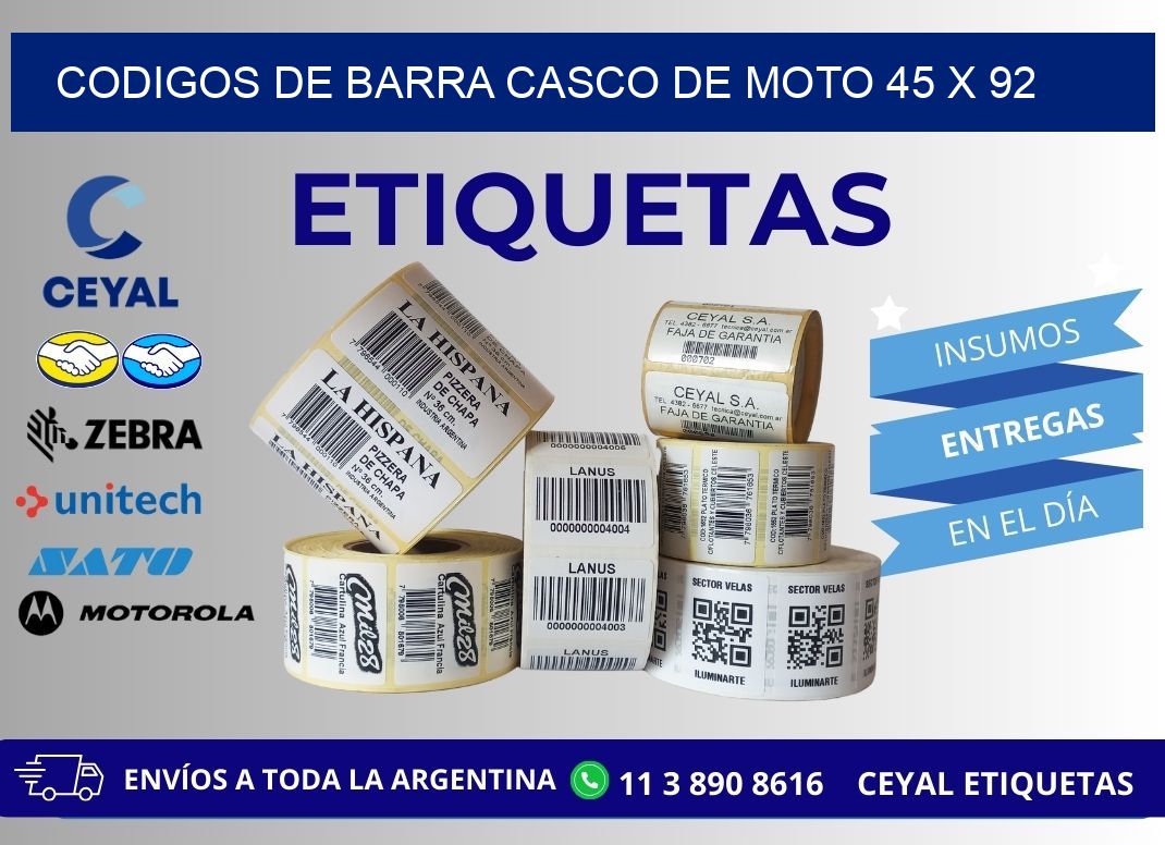CODIGOS DE BARRA CASCO DE MOTO 45 x 92