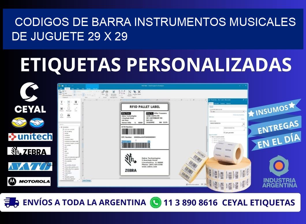 CODIGOS DE BARRA INSTRUMENTOS MUSICALES DE JUGUETE 29 x 29