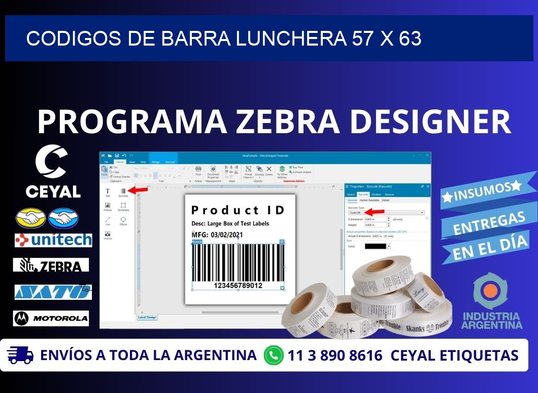 CODIGOS DE BARRA LUNCHERA 57 x 63