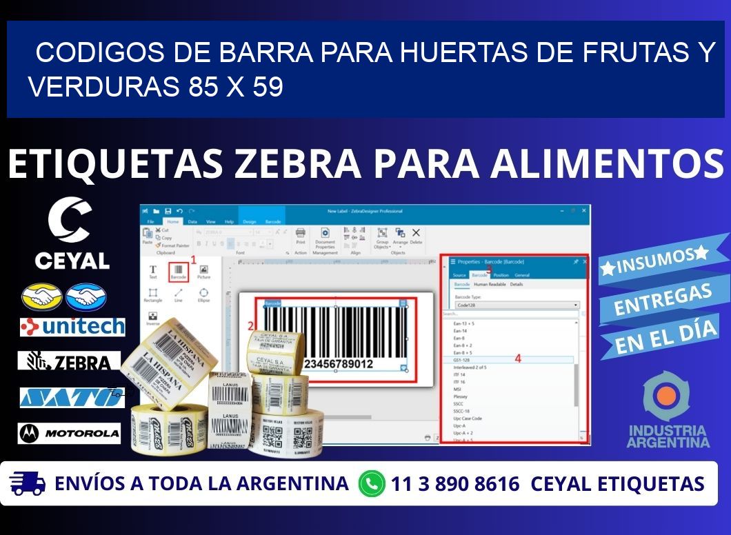 CODIGOS DE BARRA PARA HUERTAS DE FRUTAS Y VERDURAS 85 x 59