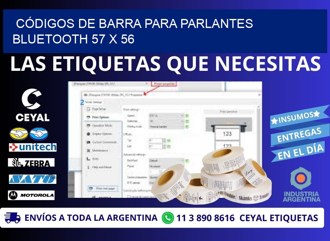 CÓDIGOS DE BARRA PARA PARLANTES BLUETOOTH 57 x 56