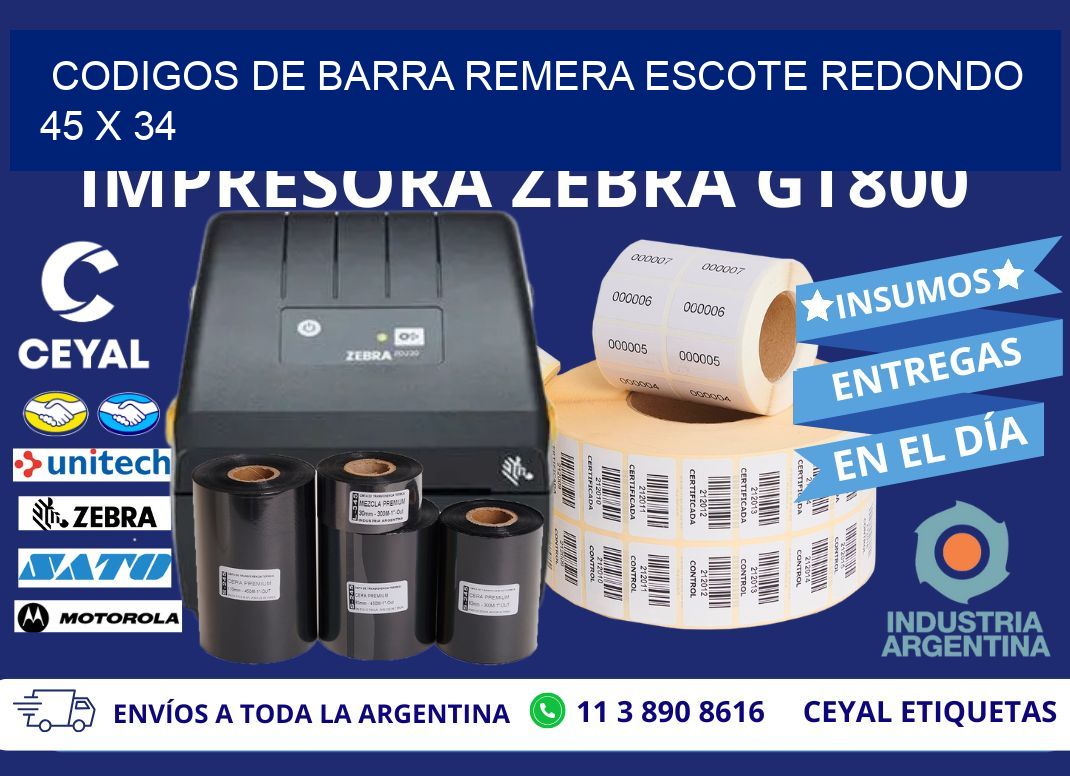 CODIGOS DE BARRA REMERA ESCOTE REDONDO 45 x 34