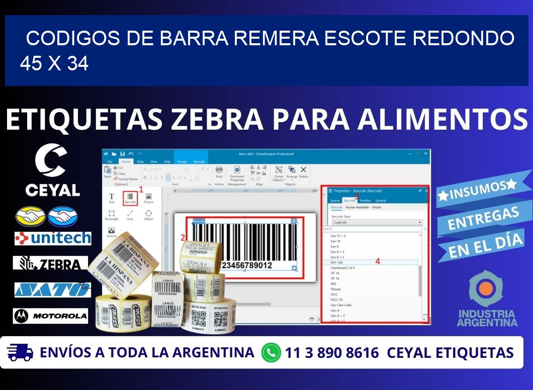 CODIGOS DE BARRA REMERA ESCOTE REDONDO 45 x 34