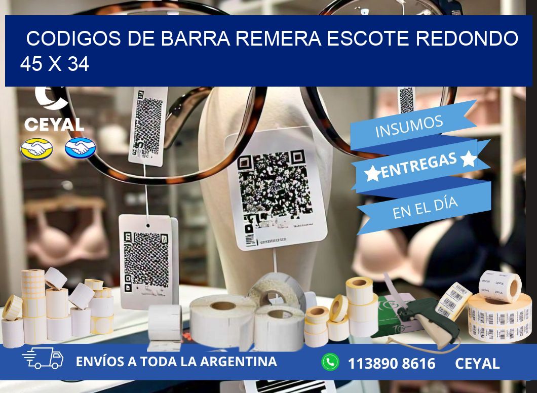 CODIGOS DE BARRA REMERA ESCOTE REDONDO 45 x 34