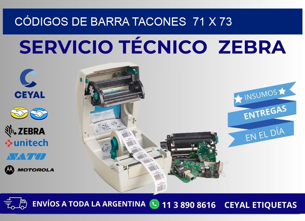 CÓDIGOS DE BARRA TACONES  71 x 73