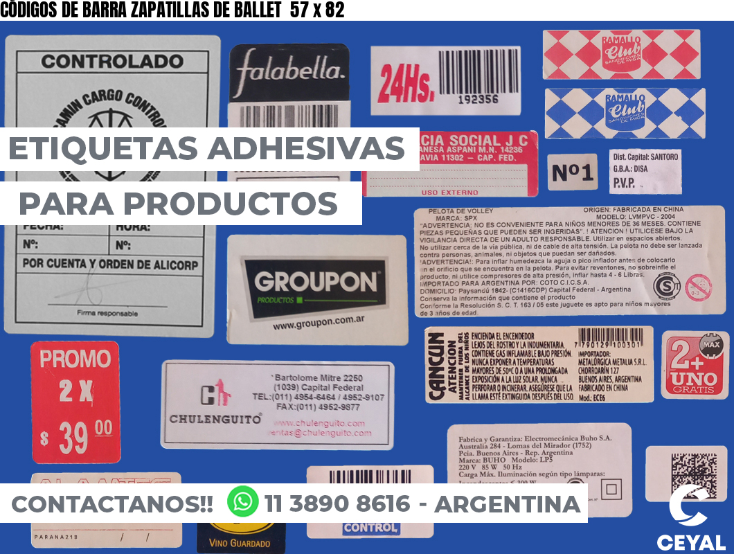 CÓDIGOS DE BARRA ZAPATILLAS DE BALLET  57 x 82
