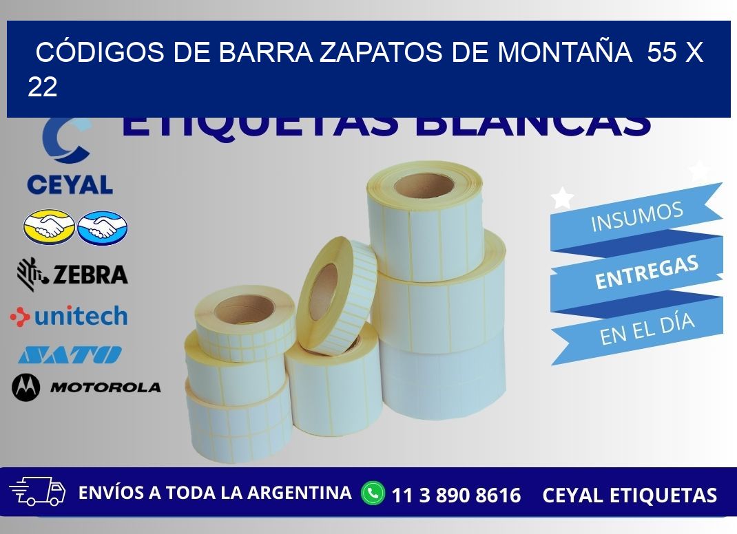 CÓDIGOS DE BARRA ZAPATOS DE MONTAÑA  55 x 22