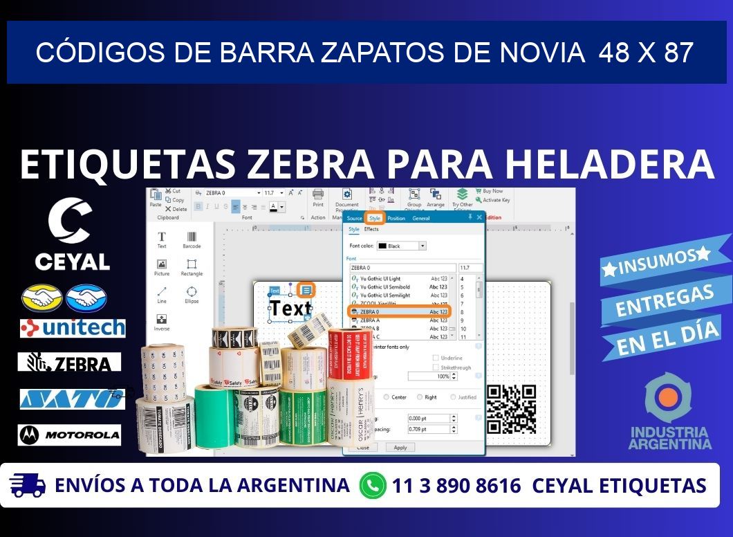 CÓDIGOS DE BARRA ZAPATOS DE NOVIA  48 x 87