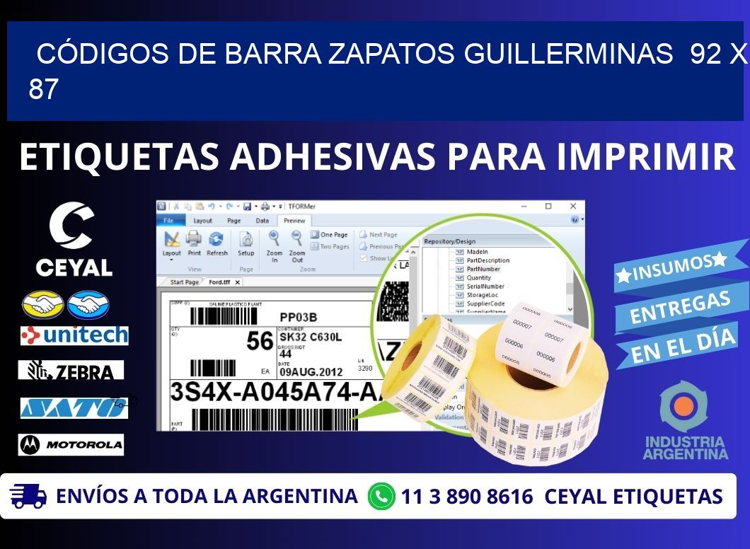 CÓDIGOS DE BARRA ZAPATOS GUILLERMINAS  92 x 87