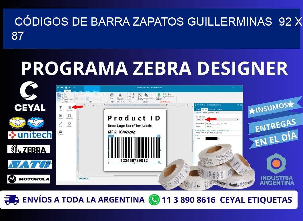 CÓDIGOS DE BARRA ZAPATOS GUILLERMINAS  92 x 87
