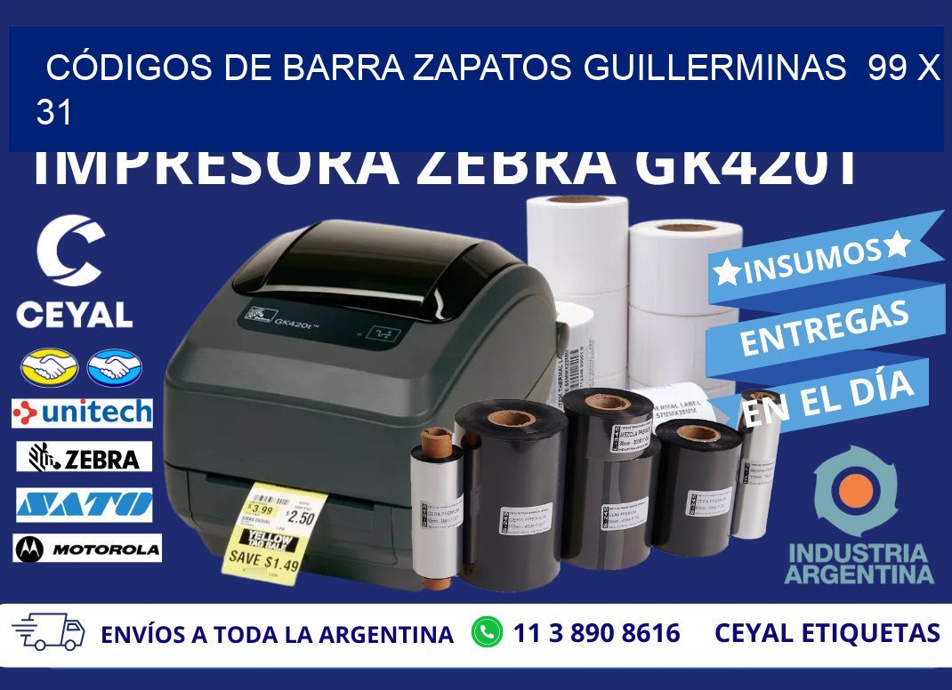 CÓDIGOS DE BARRA ZAPATOS GUILLERMINAS  99 x 31