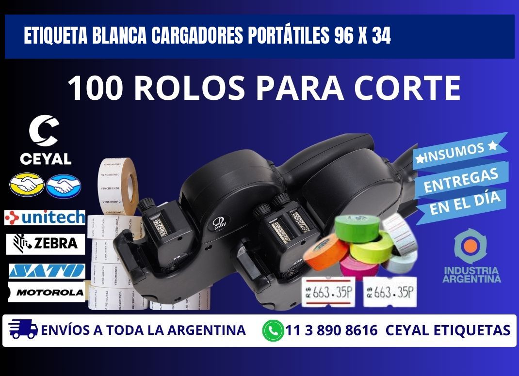 ETIQUETA BLANCA CARGADORES PORTÁTILES 96 x 34