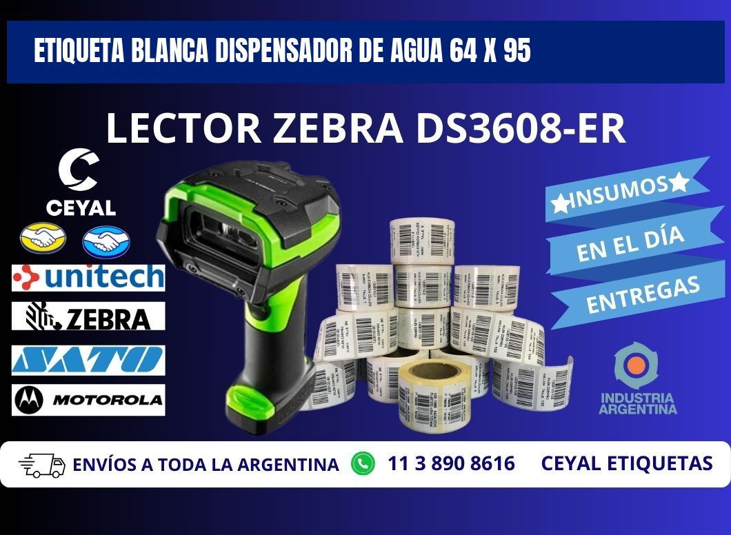 ETIQUETA BLANCA DISPENSADOR DE AGUA 64 x 95