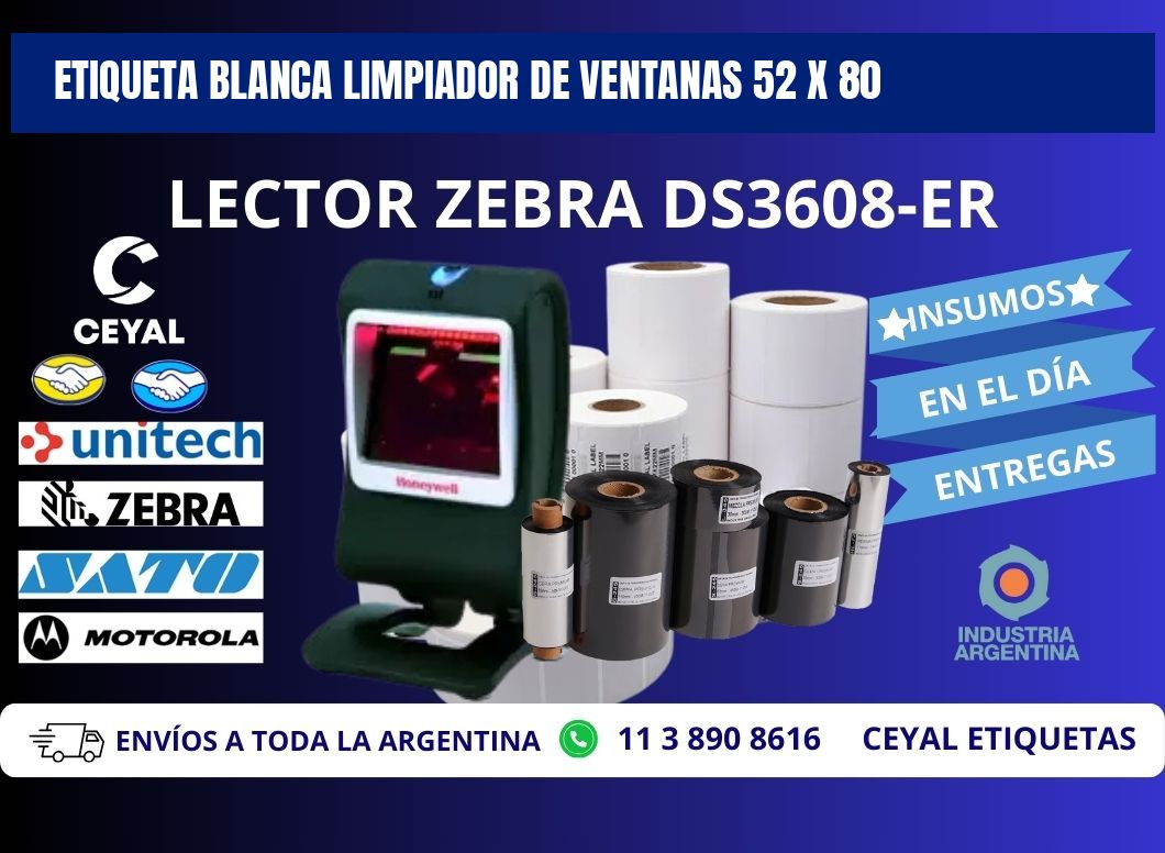 ETIQUETA BLANCA LIMPIADOR DE VENTANAS 52 x 80