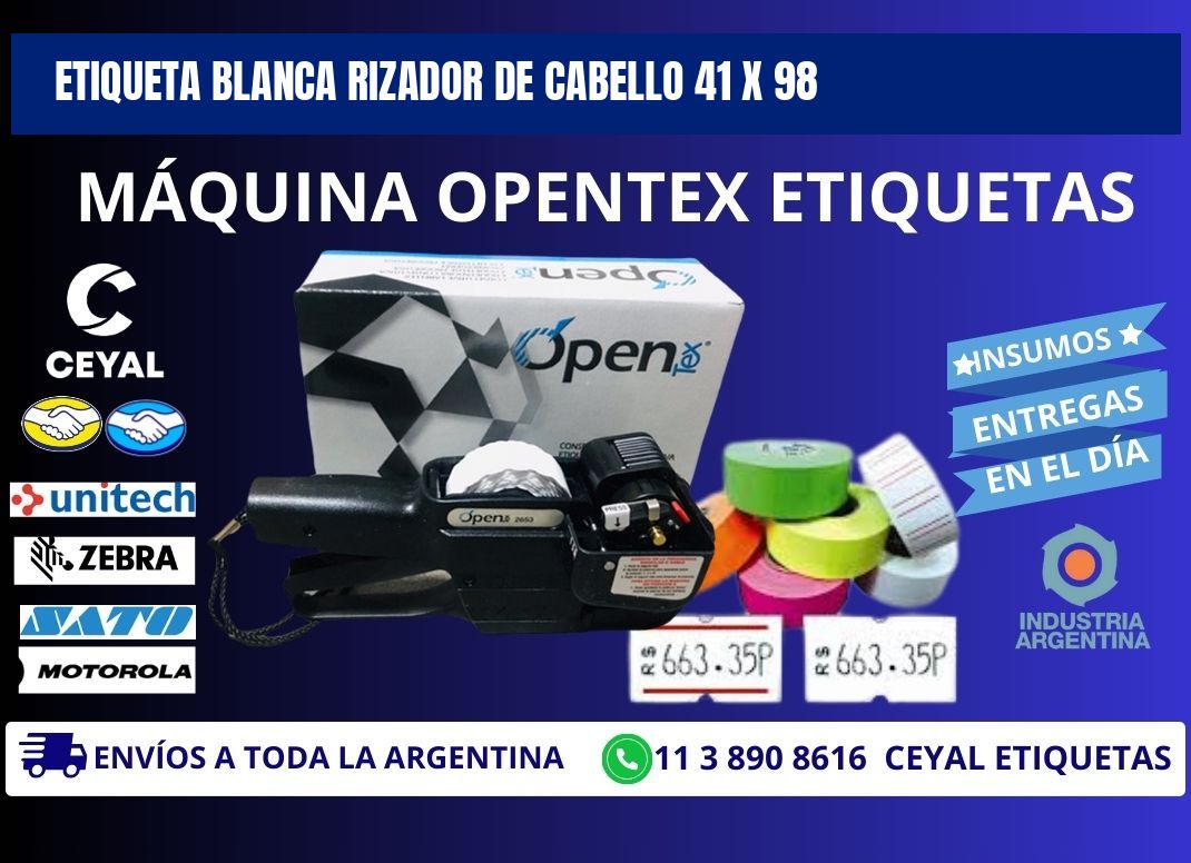 ETIQUETA BLANCA RIZADOR DE CABELLO 41 x 98