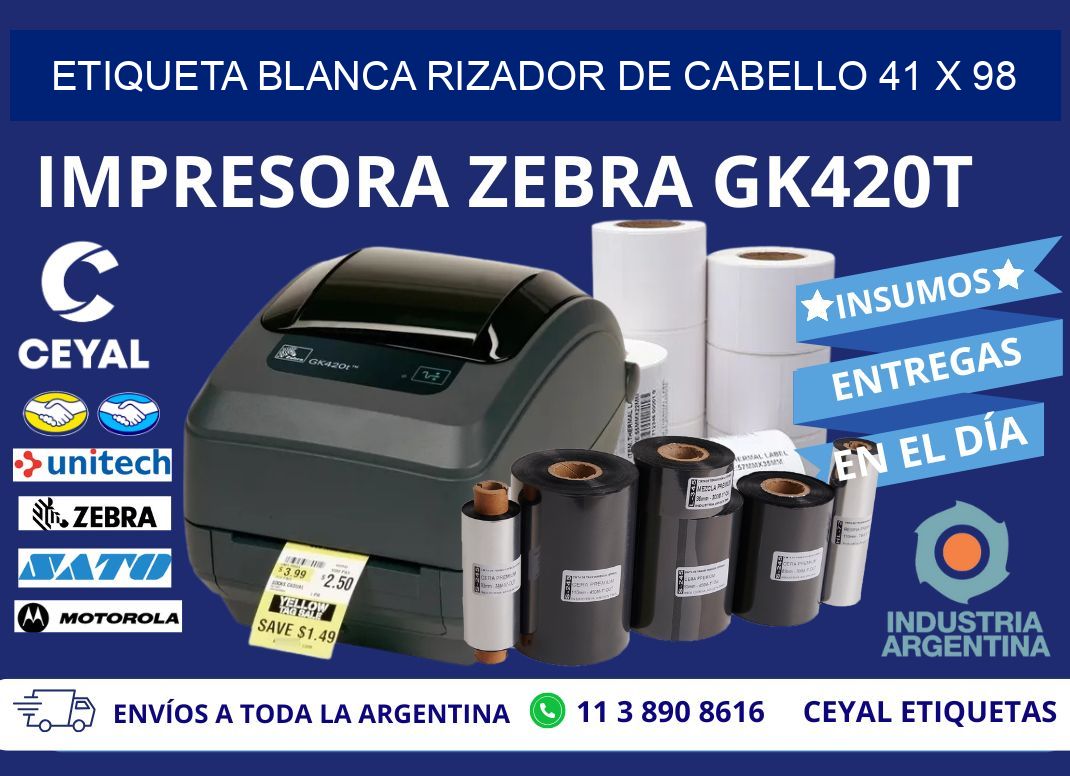 ETIQUETA BLANCA RIZADOR DE CABELLO 41 x 98