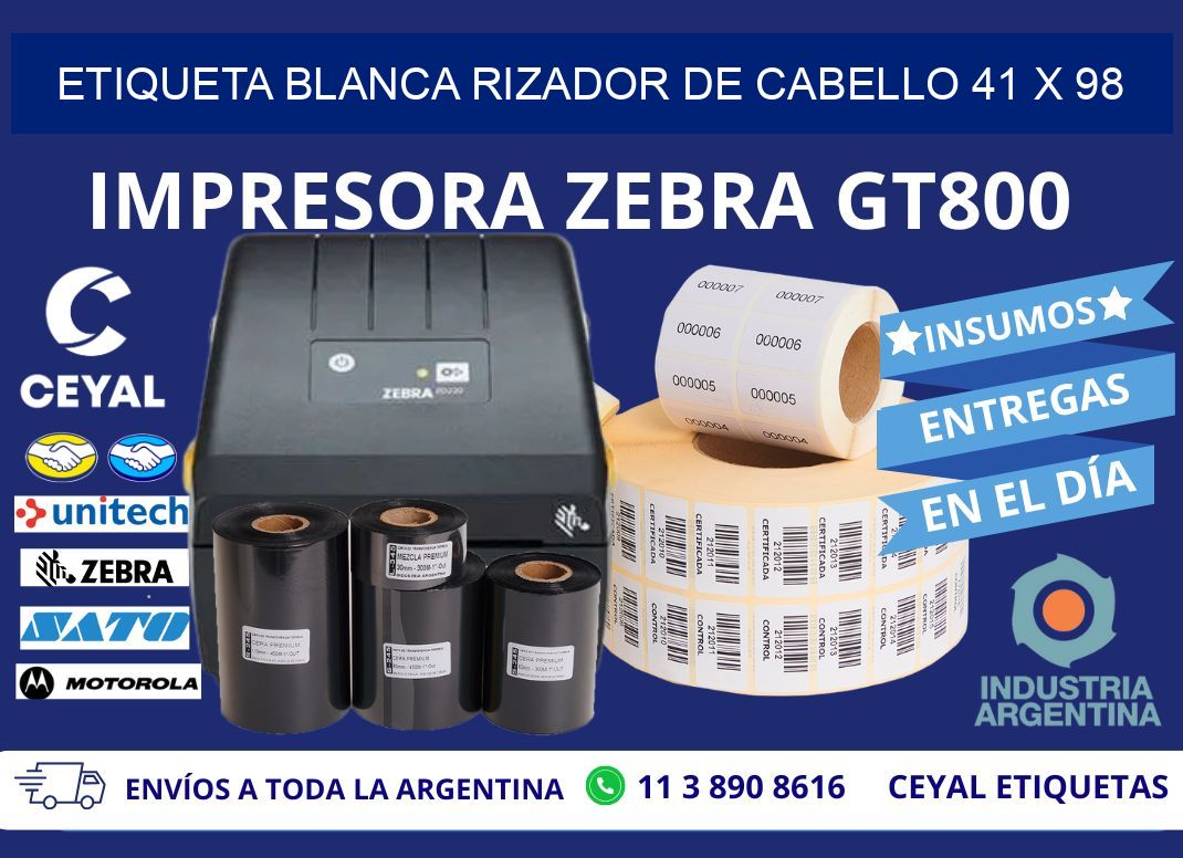 ETIQUETA BLANCA RIZADOR DE CABELLO 41 x 98
