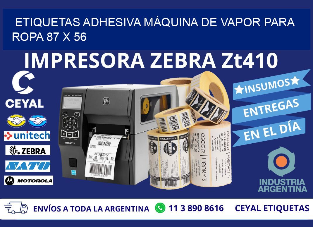 ETIQUETAS ADHESIVA MÁQUINA DE VAPOR PARA ROPA 87 x 56