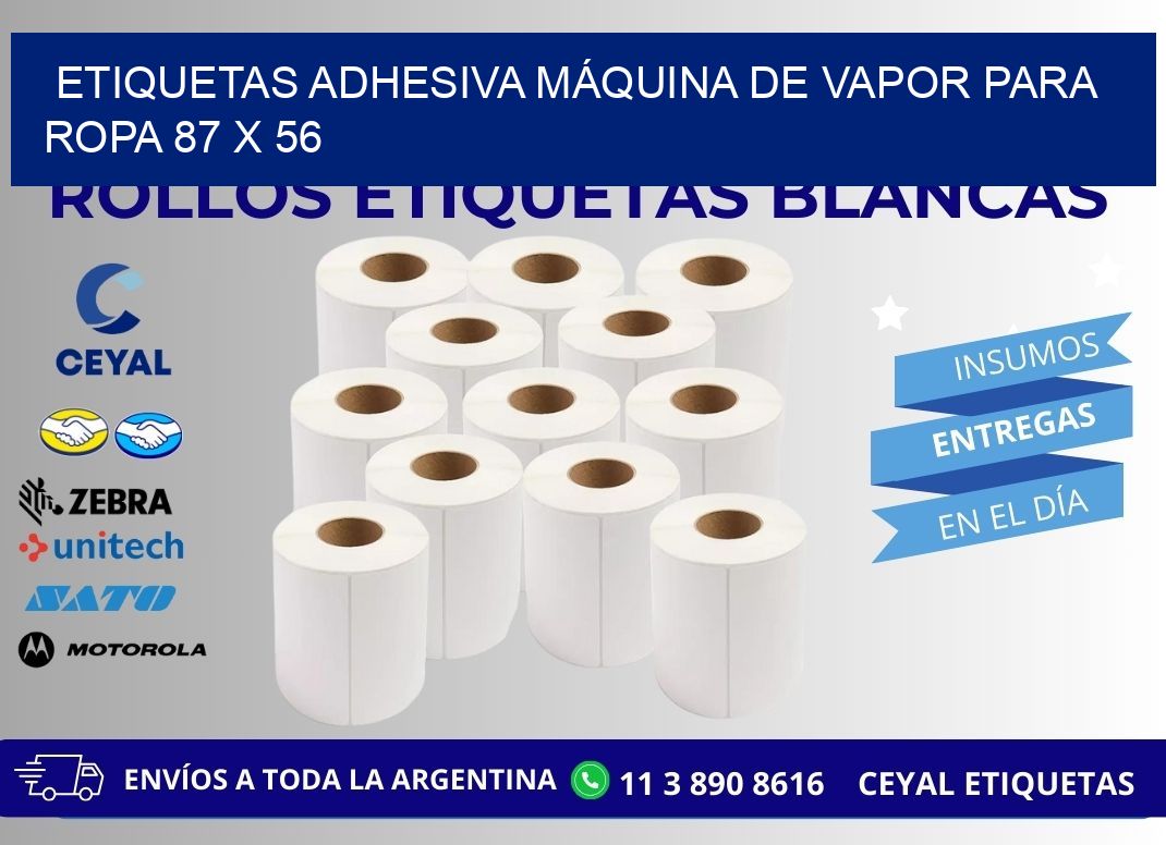 ETIQUETAS ADHESIVA MÁQUINA DE VAPOR PARA ROPA 87 x 56