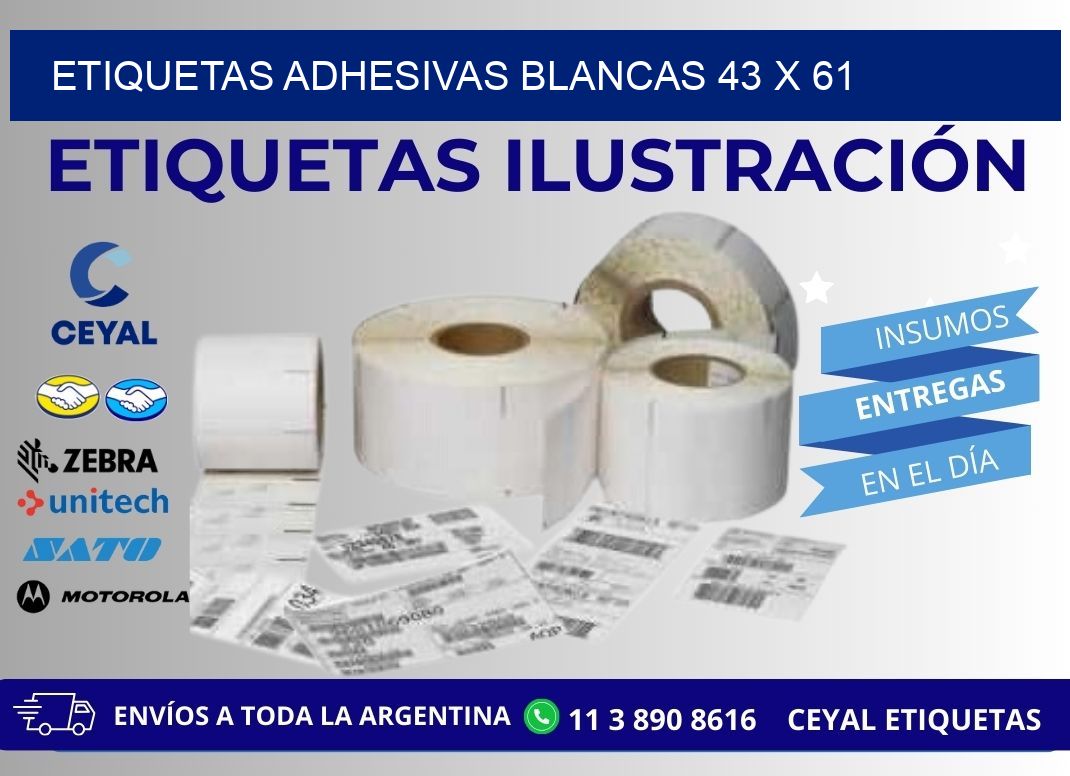 ETIQUETAS ADHESIVAS BLANCAS 43 x 61