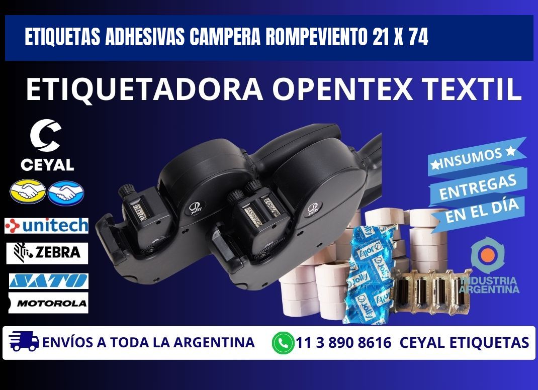 ETIQUETAS ADHESIVAS CAMPERA ROMPEVIENTO 21 x 74