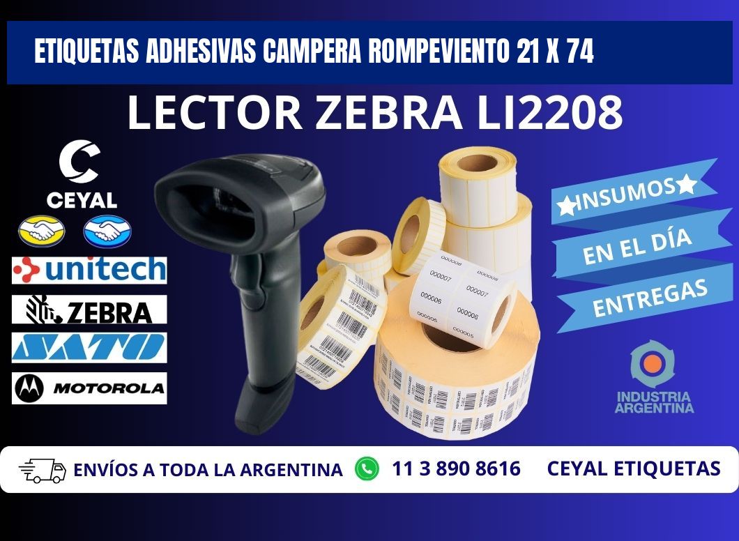 ETIQUETAS ADHESIVAS CAMPERA ROMPEVIENTO 21 x 74