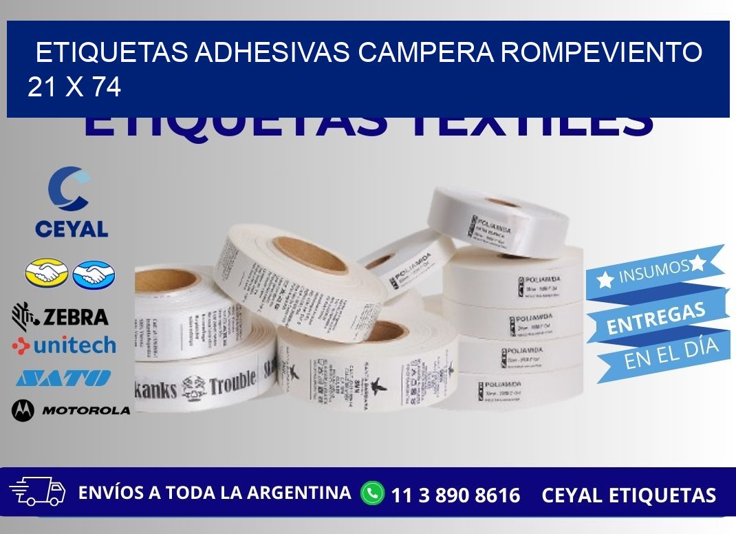 ETIQUETAS ADHESIVAS CAMPERA ROMPEVIENTO 21 x 74