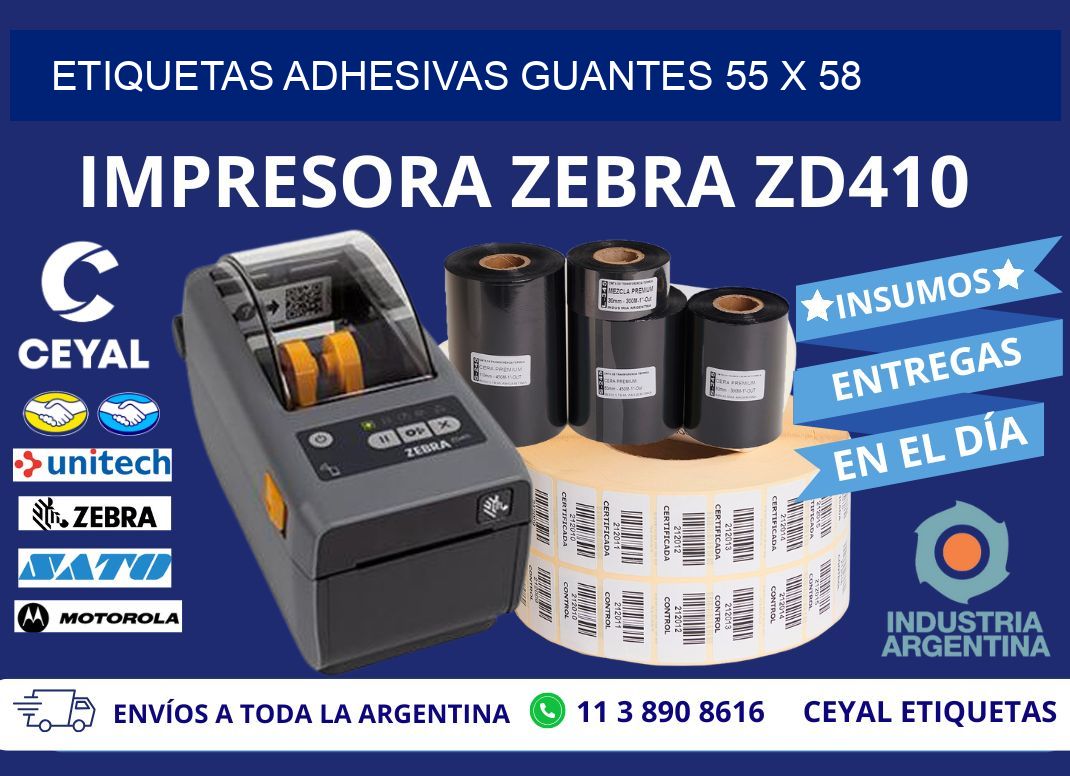 ETIQUETAS ADHESIVAS GUANTES 55 x 58