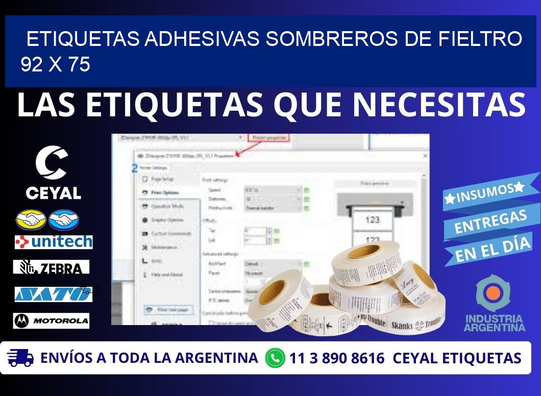 ETIQUETAS ADHESIVAS SOMBREROS DE FIELTRO 92 x 75