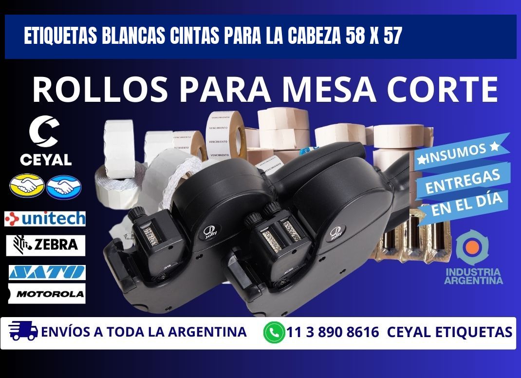 ETIQUETAS BLANCAS CINTAS PARA LA CABEZA 58 x 57