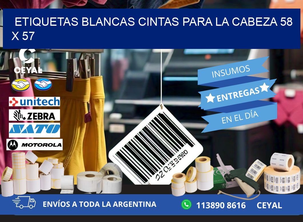 ETIQUETAS BLANCAS CINTAS PARA LA CABEZA 58 x 57