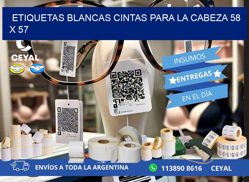 ETIQUETAS BLANCAS CINTAS PARA LA CABEZA 58 x 57