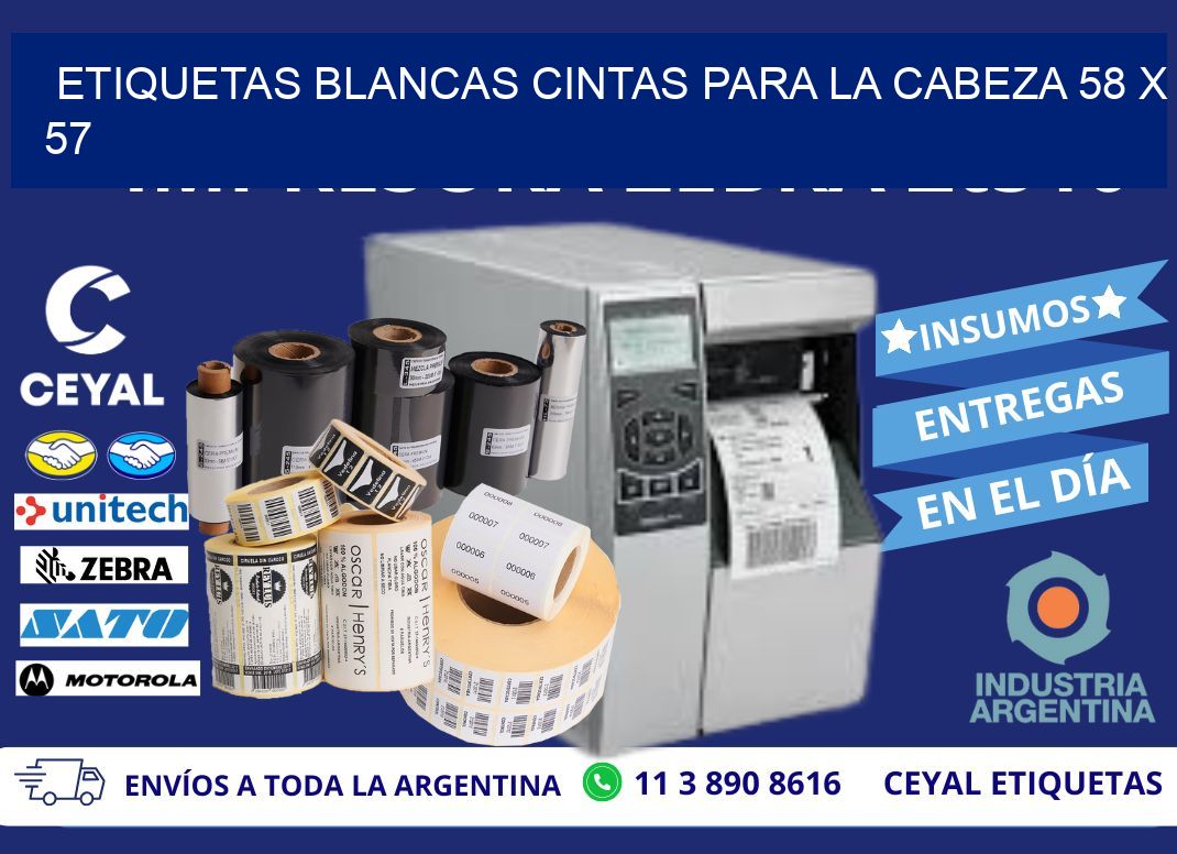 ETIQUETAS BLANCAS CINTAS PARA LA CABEZA 58 x 57