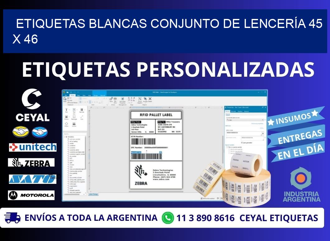 ETIQUETAS BLANCAS CONJUNTO DE LENCERÍA 45 x 46