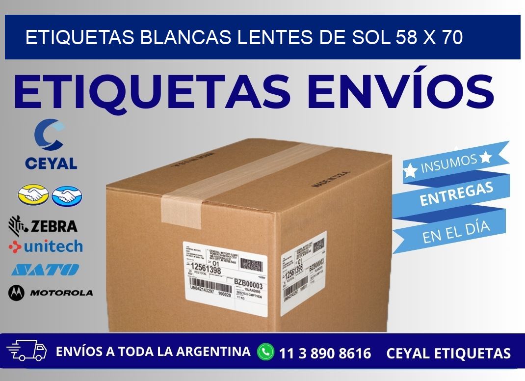 ETIQUETAS BLANCAS LENTES DE SOL 58 x 70