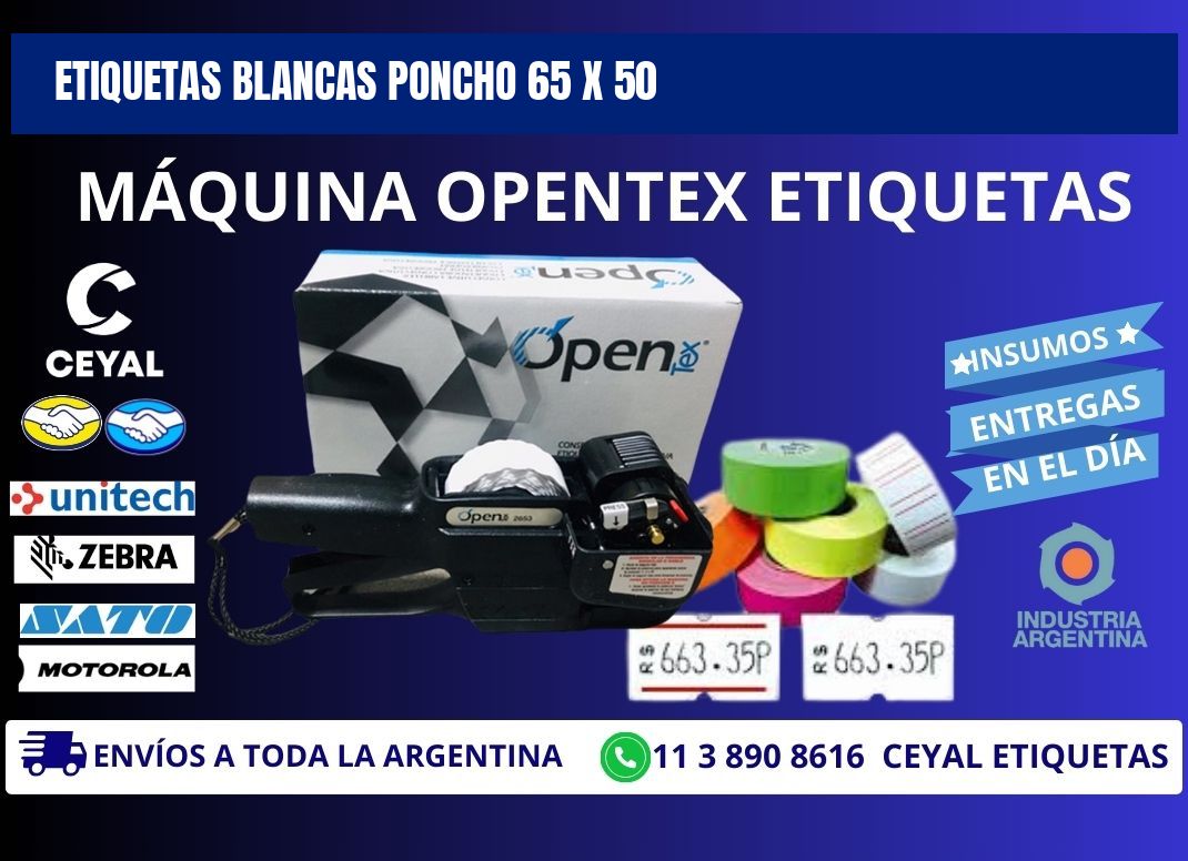 ETIQUETAS BLANCAS PONCHO 65 x 50