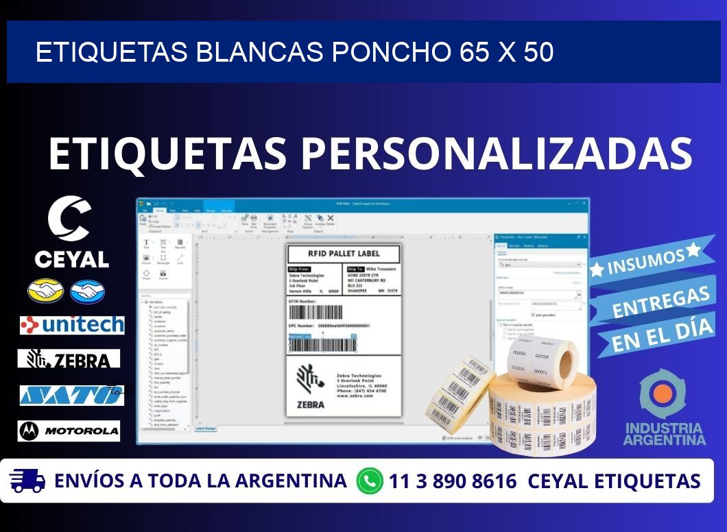 ETIQUETAS BLANCAS PONCHO 65 x 50