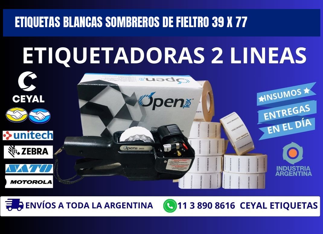 ETIQUETAS BLANCAS SOMBREROS DE FIELTRO 39 x 77