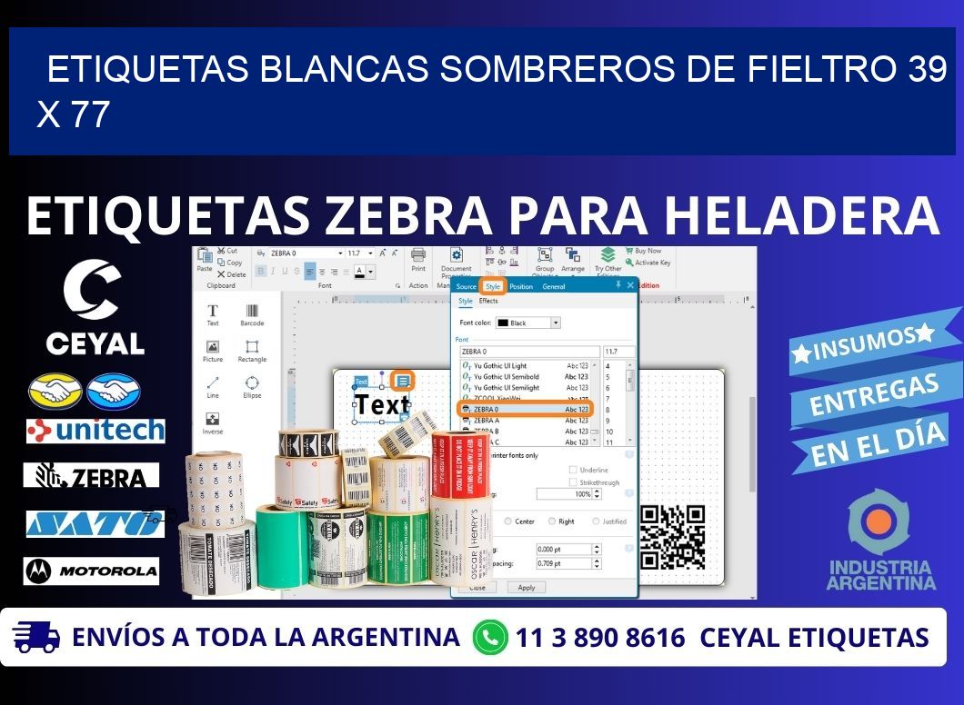 ETIQUETAS BLANCAS SOMBREROS DE FIELTRO 39 x 77