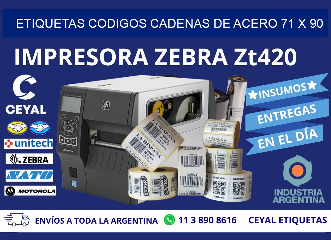 ETIQUETAS CODIGOS CADENAS DE ACERO 71 x 90