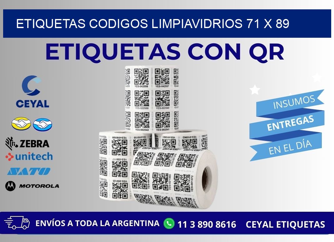 ETIQUETAS CODIGOS LIMPIAVIDRIOS 71 x 89