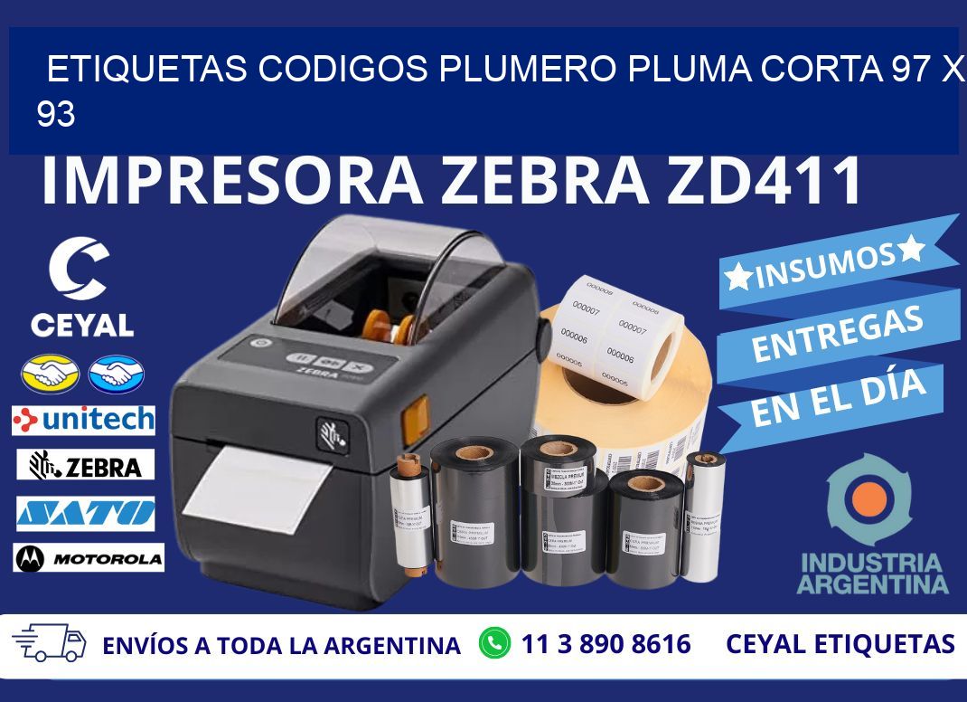 ETIQUETAS CODIGOS PLUMERO PLUMA CORTA 97 x 93