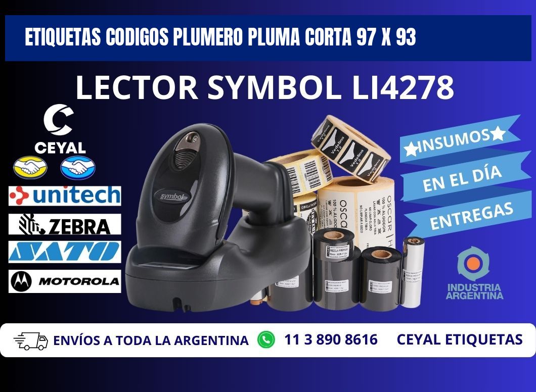 ETIQUETAS CODIGOS PLUMERO PLUMA CORTA 97 x 93