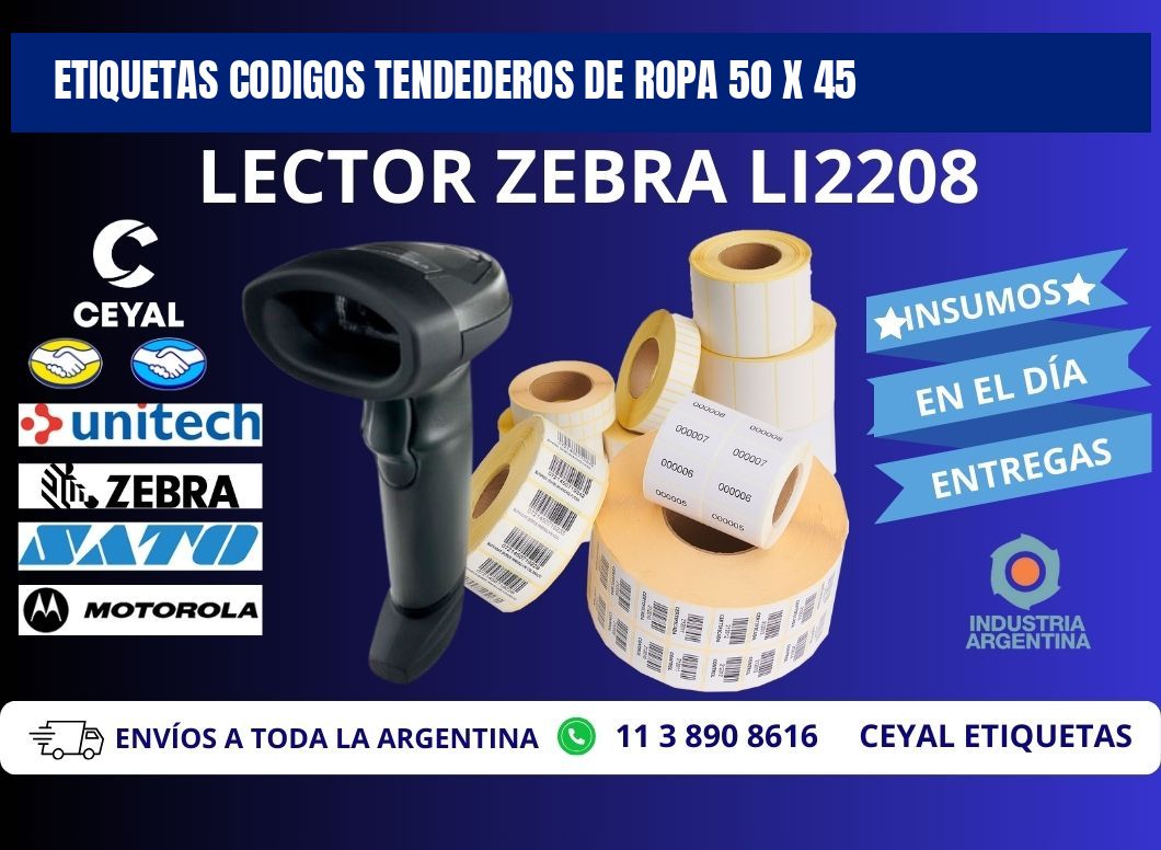 ETIQUETAS CODIGOS TENDEDEROS DE ROPA 50 x 45