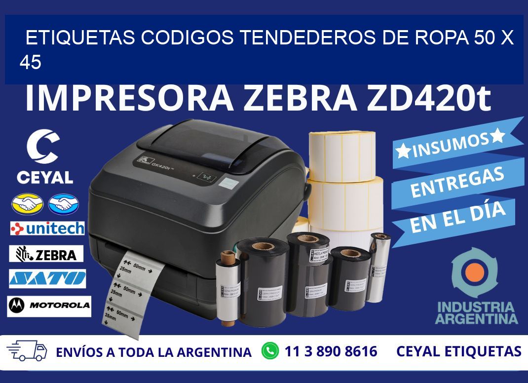 ETIQUETAS CODIGOS TENDEDEROS DE ROPA 50 x 45