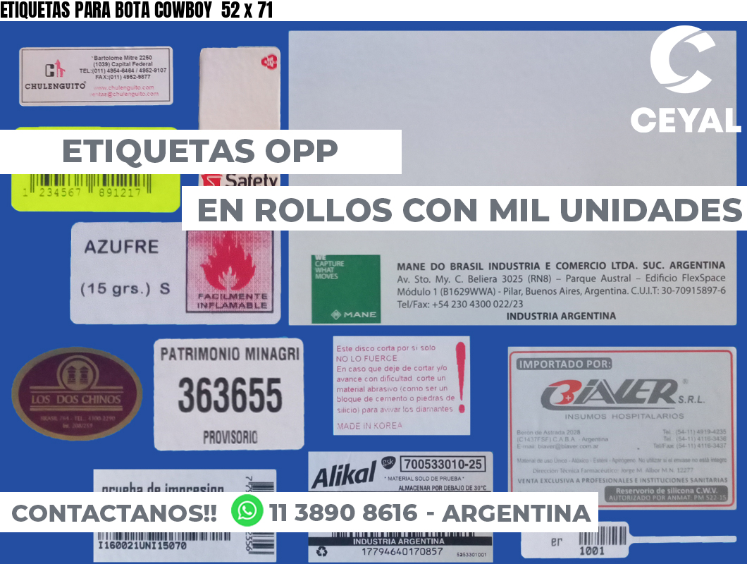 ETIQUETAS PARA BOTA COWBOY  52 x 71
