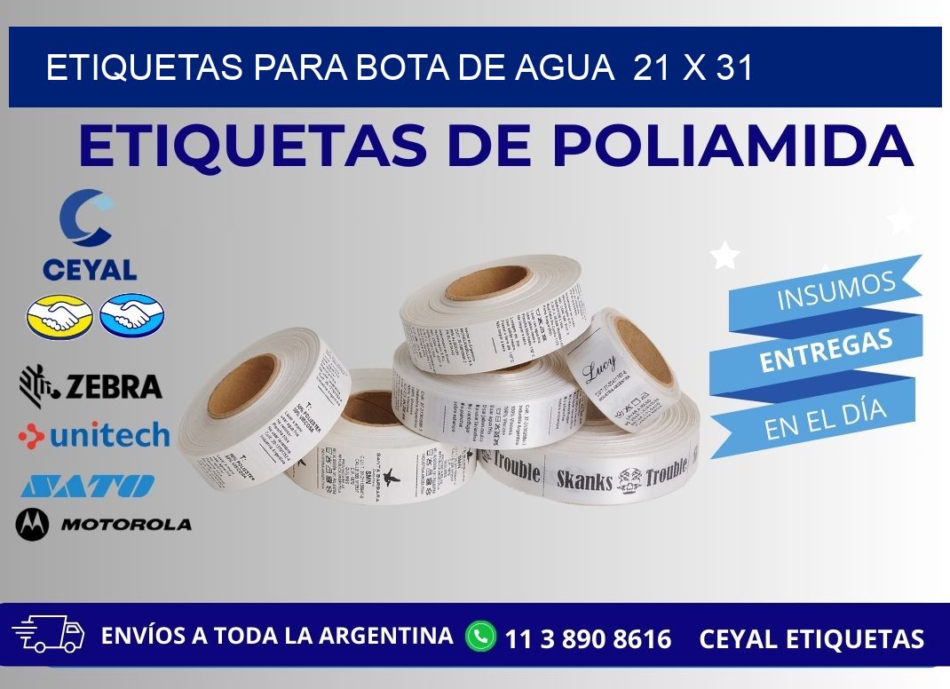 ETIQUETAS PARA BOTA DE AGUA  21 x 31