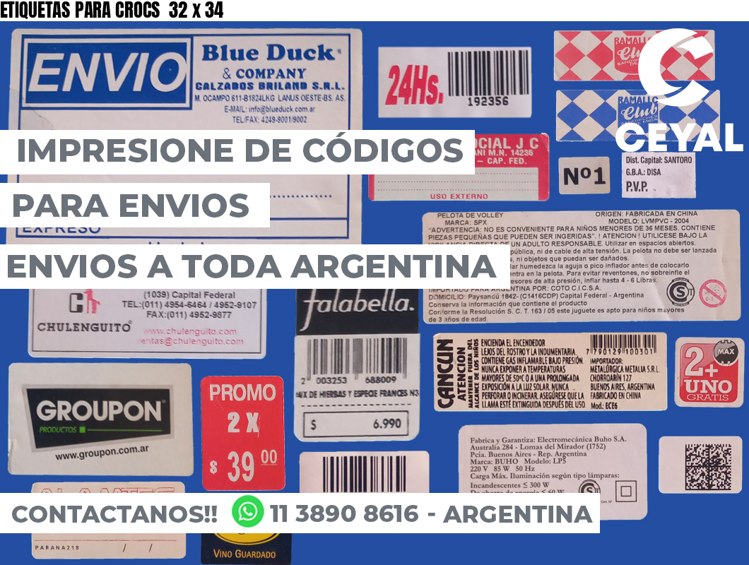 ETIQUETAS PARA CROCS  32 x 34